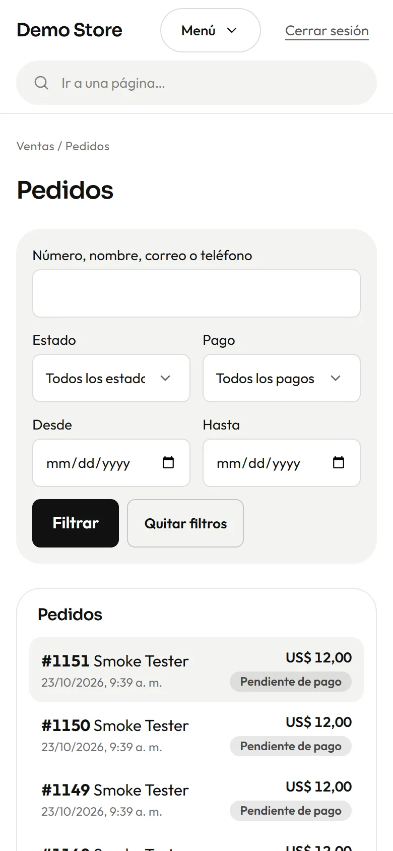 La lista de pedidos en un celular