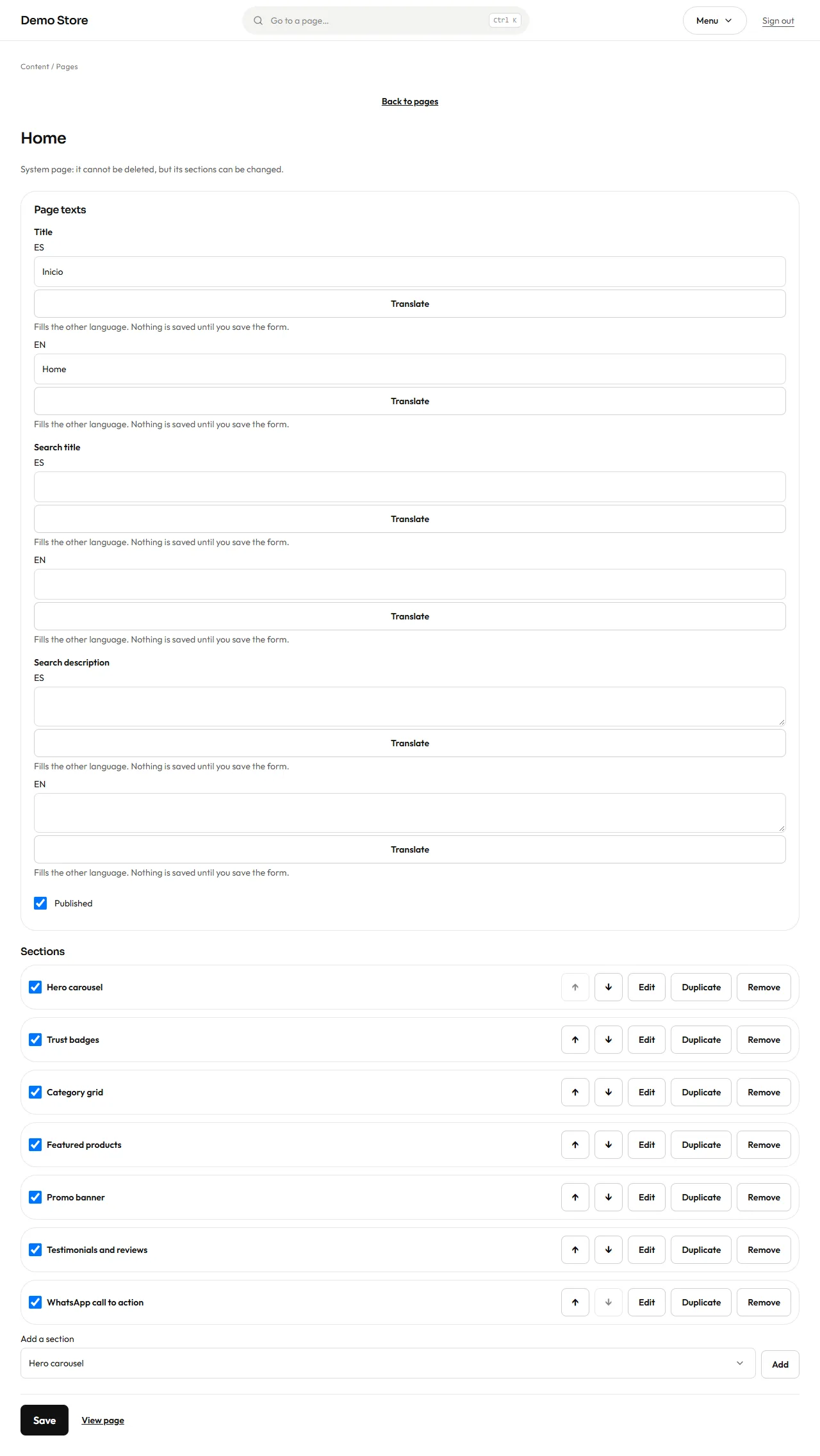 The page builder