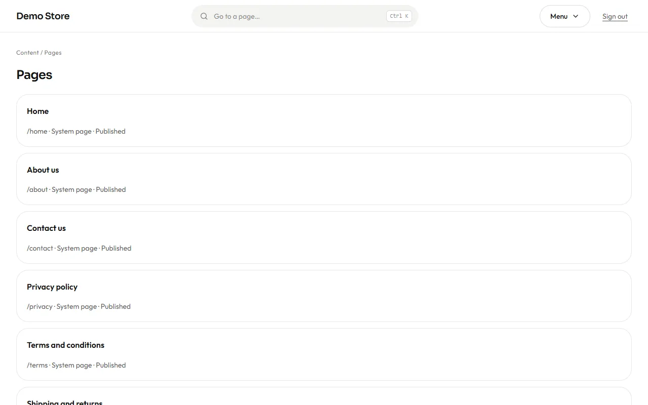 The page list