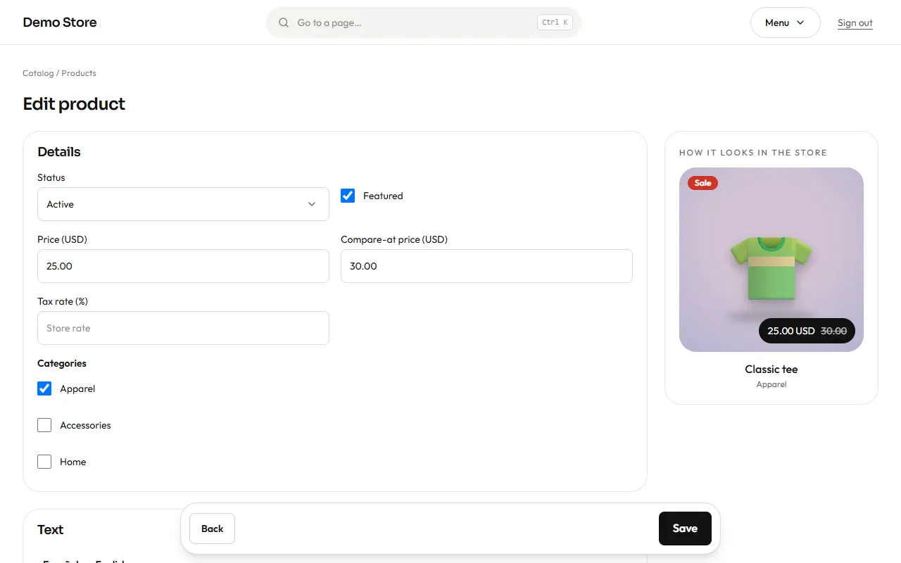Editing a product