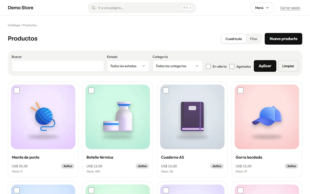La lista de productos