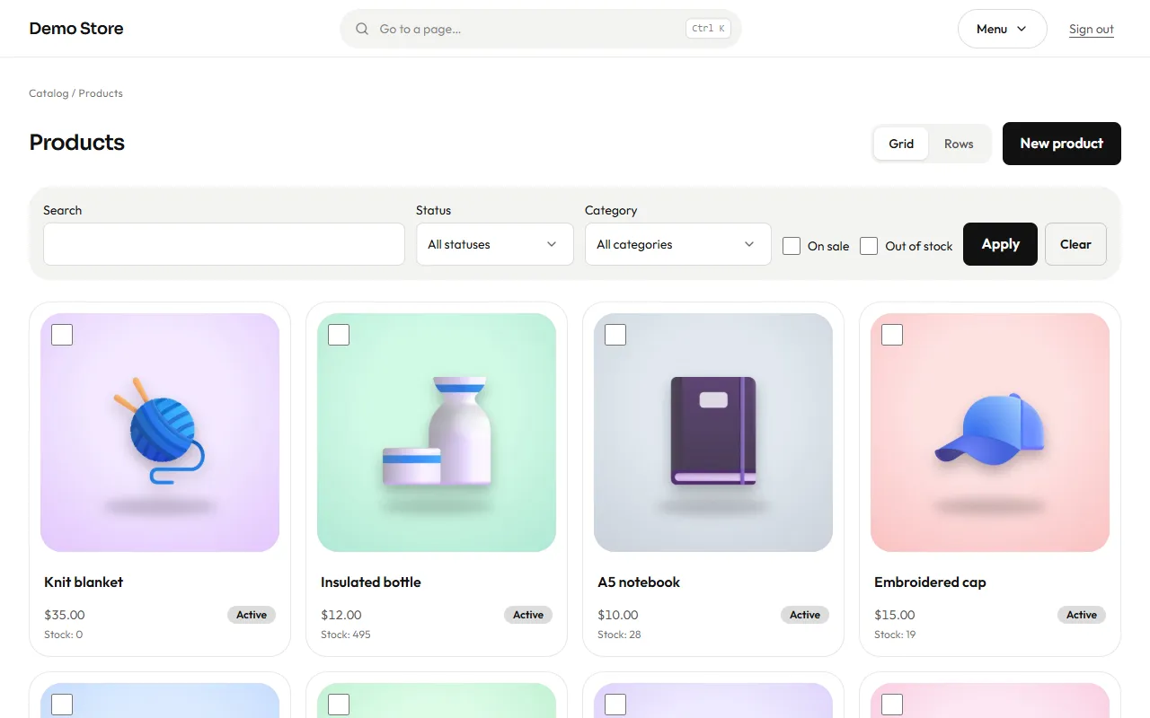 The product list