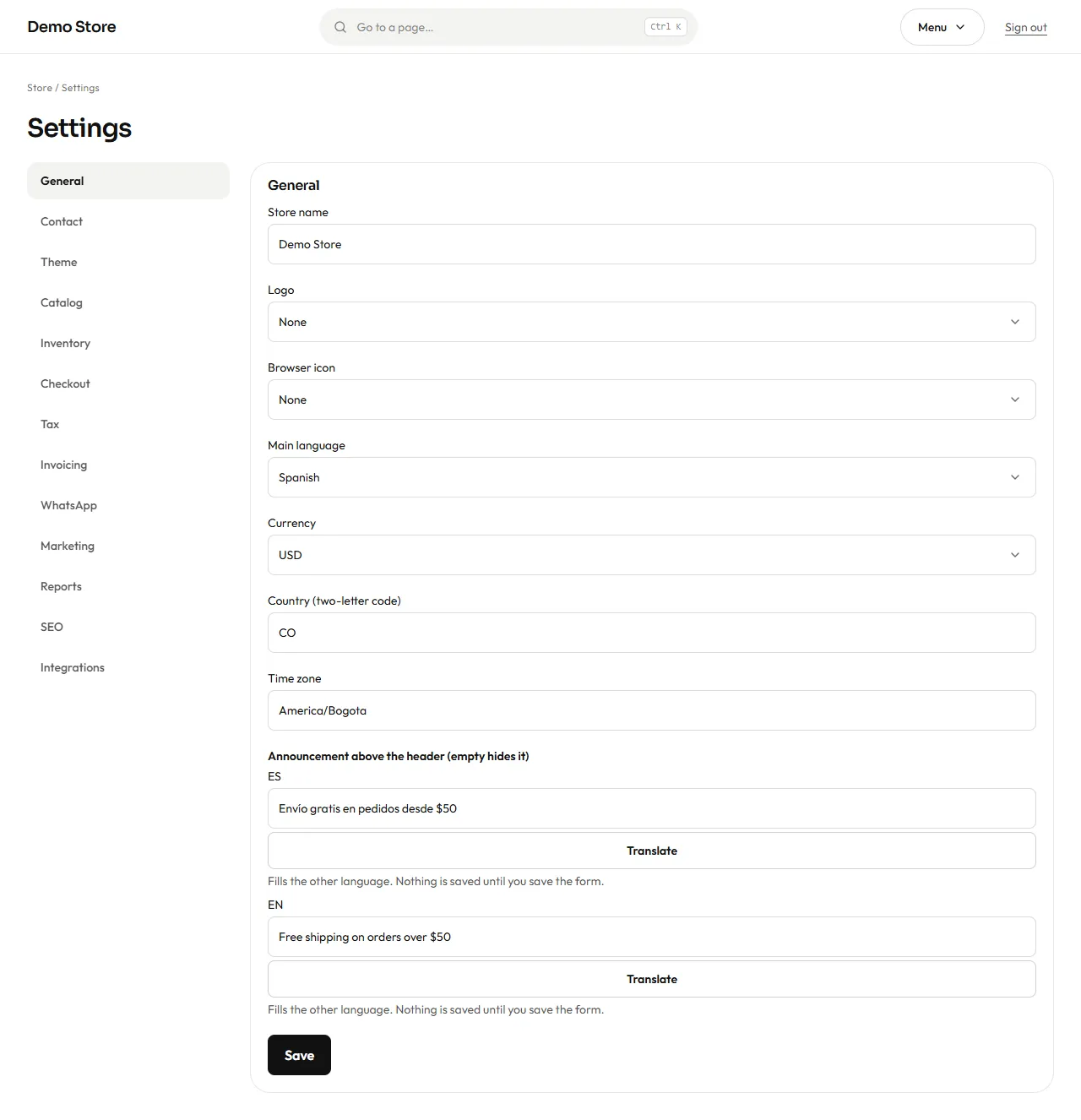 General settings
