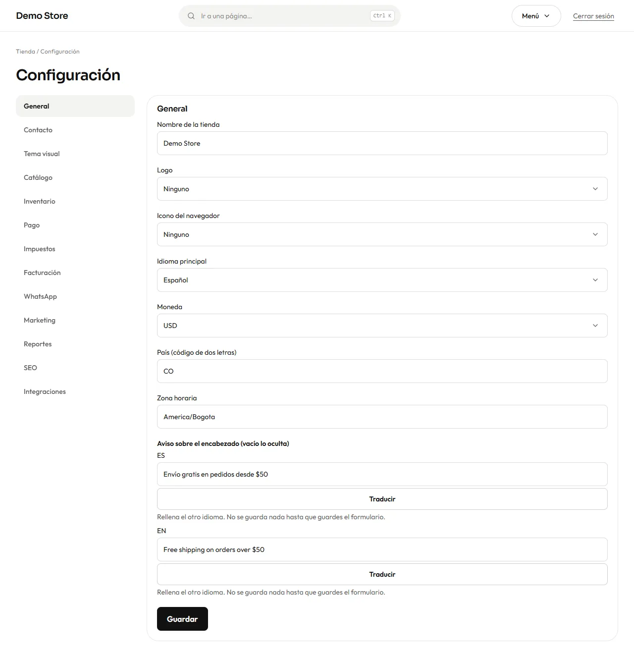 Configuración general