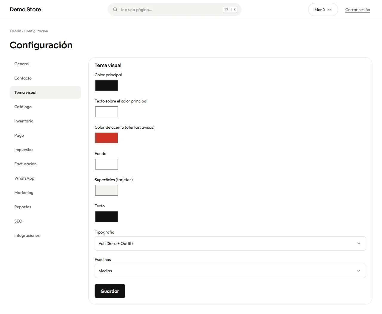 Configuración del tema