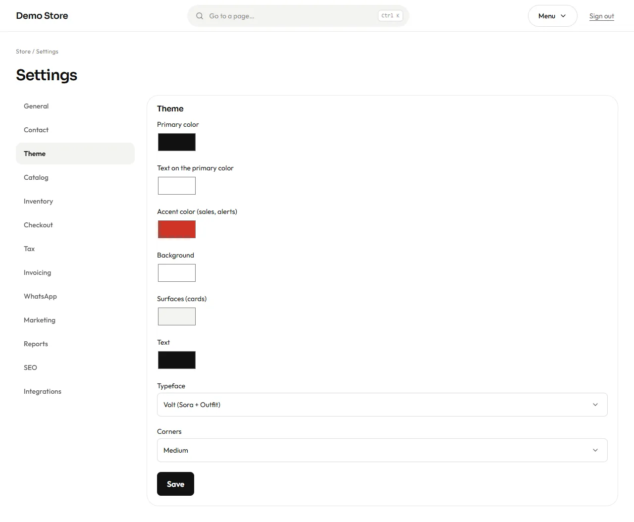 Theme settings