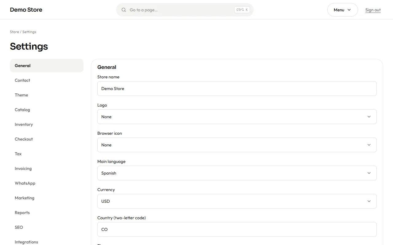 The settings groups