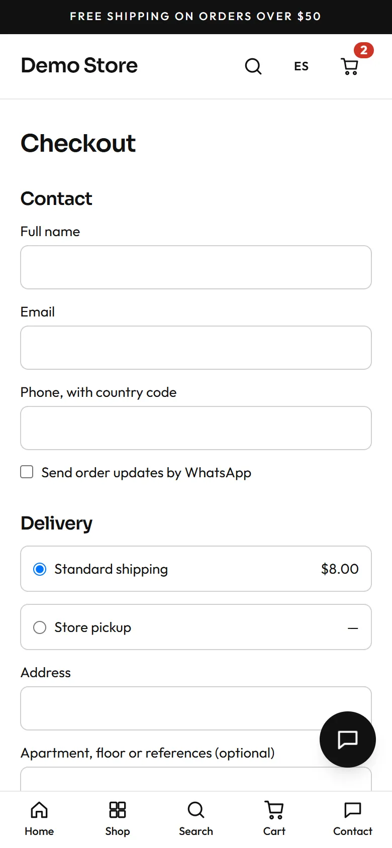 The checkout page on a phone