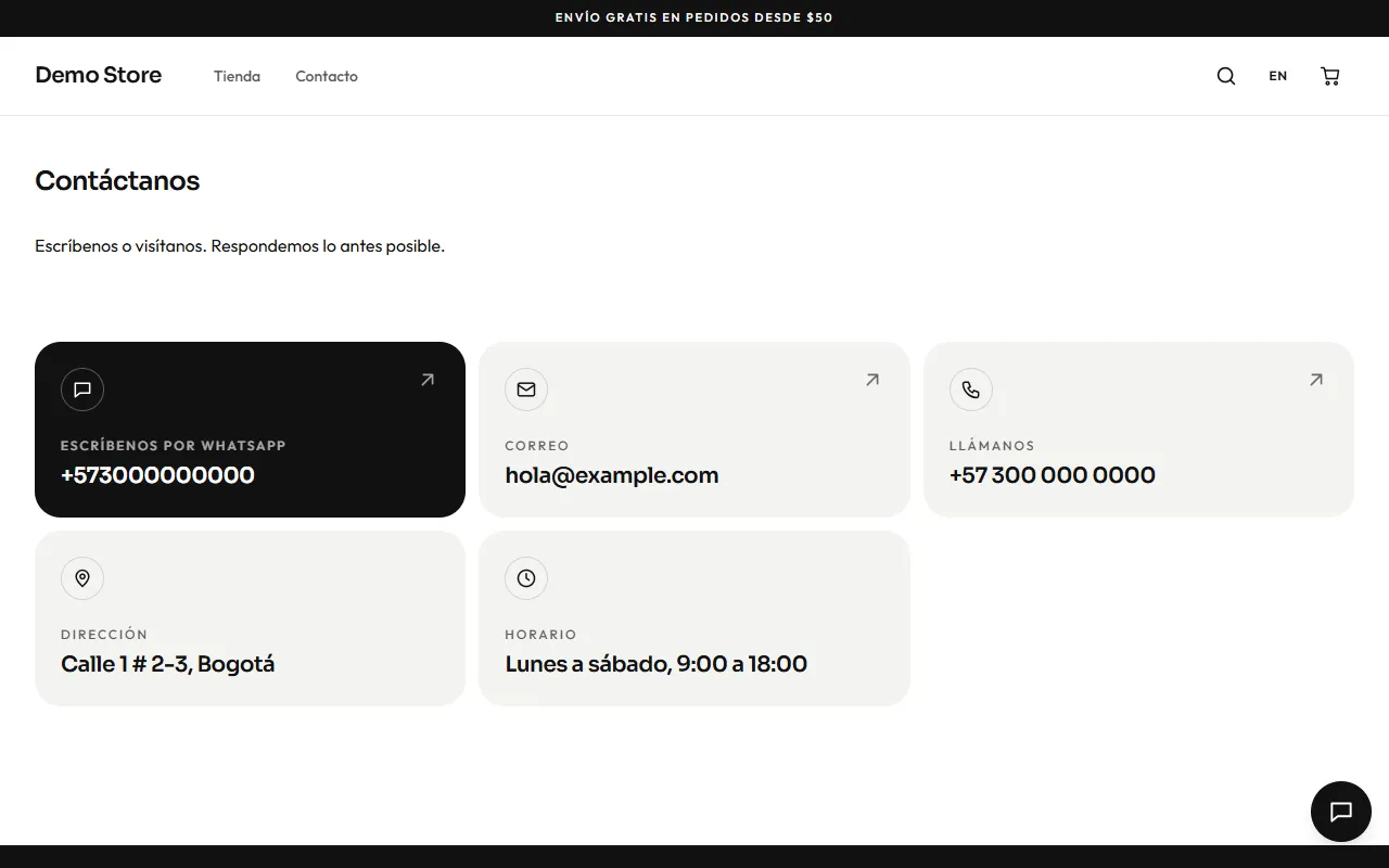 La página de contacto