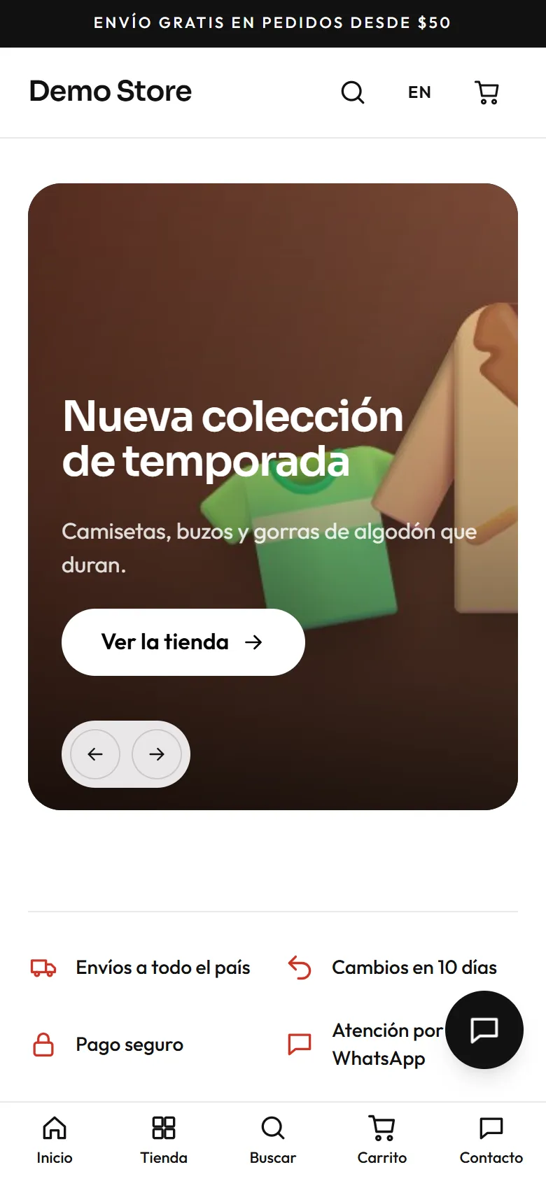 Inicio en un celular, en español