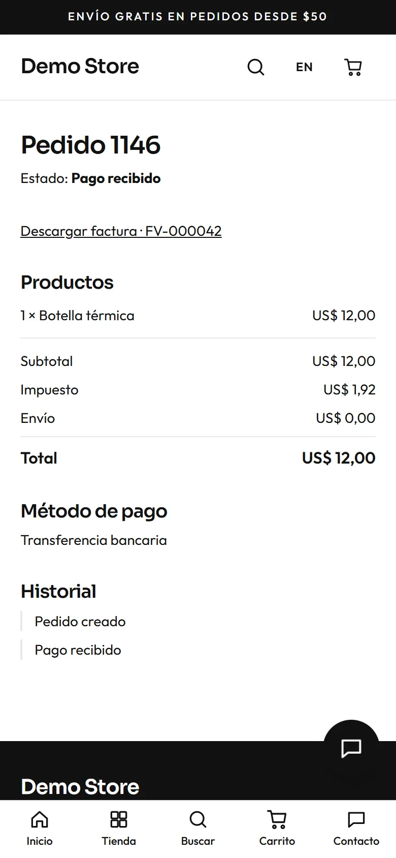 El seguimiento de un pedido en un celular