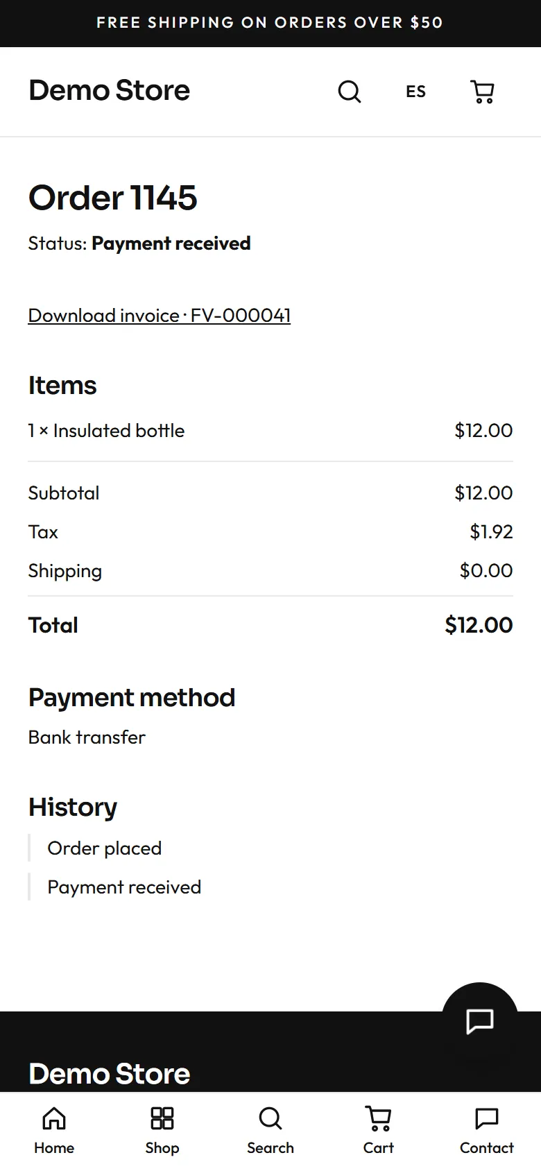 Order tracking on a phone