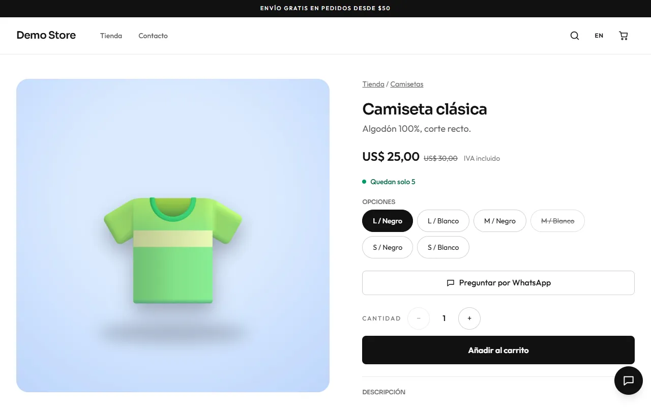 Ficha de producto en un portátil